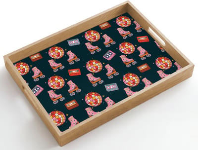 Dienblad hout 50x35 cm - Schootdienblad - Rolschaatsen - Patroon - Disco - Borrelplank rechthoek - Plateau dienbladen
