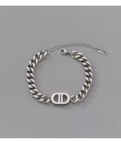 dames armband met ketting- zilverkleurig staal armband-17+5 cm