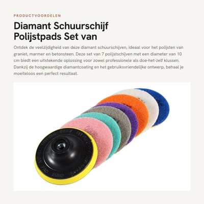Dailygoods- Schuurschijf Set - Diamant Polijstschijven 10 cm - Voor Graniet/Marmer - 7 Stuks - Inclusief Kleverige Doek - Dikte 4 mm - Slijpschijf