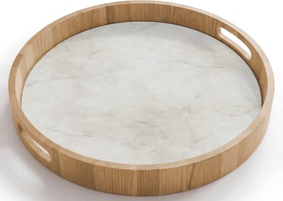 Dienblad rond 40x40 cm - Schootdienblad hout - Grijs - Marmer - Aders - Borrelplank rechthoek - Plateau houten dienbladen