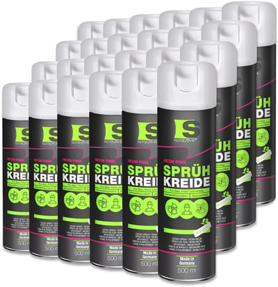 Spraytive 24x 500ml spuitkrijt neon roze markeerspray afwasbaar krijtspray voor tijdelijk markeren op asfalt gras en beton hoge dekking