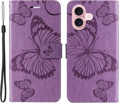 Coverup Hoesje - Geschikt voor iPhone 16 Hoesje - Coverup Vlinders Book Case - Lila