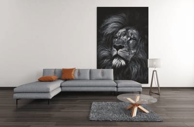 Canvas Schilderij - Wilde Dieren - Leeuw - Grijs - Portret - 90x60x2 cm
