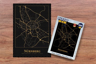 Puzzel Kaart - Nürnberg - Goud - Zwart - Luxe - Legpuzzel - Puzzel 1000 stukjes volwassenen