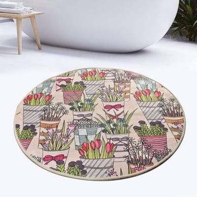 Bosdela Bloempot Rond badkamermatten, wasbaar, zacht en comfortabel – toiletmat + badmat – ideaal voor badkamer en toilet, met Ø100 cm