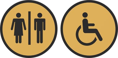 12,5 cm Rond 2 bordjes man/vrouw-invalide Goud - Zwart | PLA toilet bordjes | 125 mm rond 3 mm dik | Goud Zwart | Bio plastic