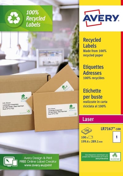 Etiket avery lr7167 199.6x289.1 recycled wt 100st | 5 stuks