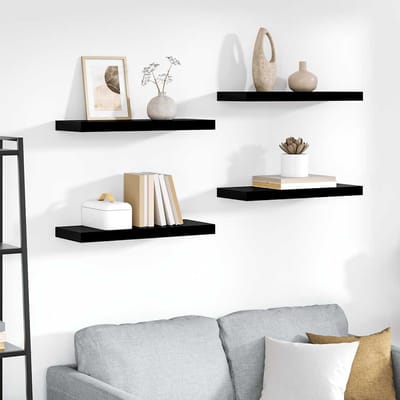 vidaXL - Wandschappen - zwevend - 4 - st - 60x23,5x3,8 - cm - MDF - hoogglans - zwart