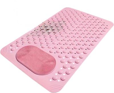 Badmat Antislip – PVC Douchemat met Massage Noppen, Rechthoekig, Veilig Badkamer Tapijt, 0,8 cm Dik, Dots Patroon - Roze
