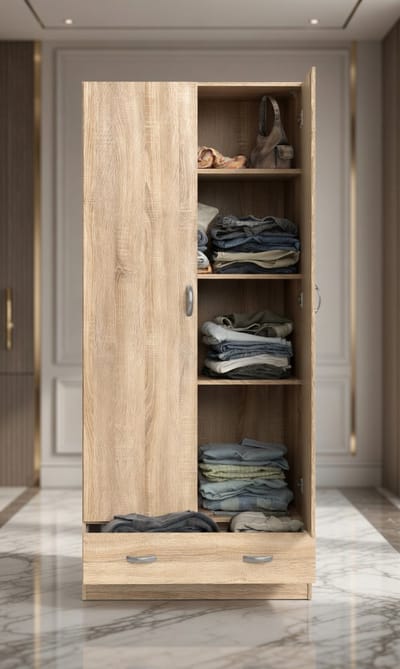 Milano Tweedelige Kledingkast – 2 Deuren + Lade – Eikenkleur – 79 x 35 x 171 cm – Opbergkast voor Kleding, Schoenen en Accessoires – Duurzaam Laminaat - House&Garden
