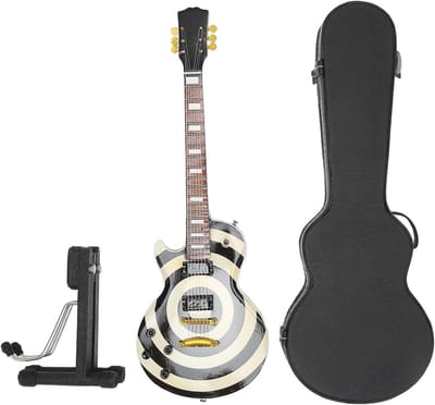 Houten Miniatuur Gitaar - Decoratieve Replica - Verzameling Presentatie - Zes Snaren Model - 25cm Hoog - Zwart Wit