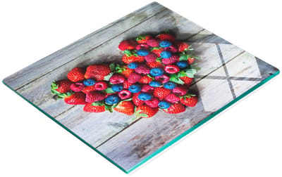 Multifunctionele decoratieve snijplank voor de keuken, gemaakt van gehard glas in de vorm van een hart met fruit, 60x52 cm