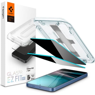 Spigen Privacy Glass Geschikt voor Samsung Galaxy S25 / S24 - EZ Fit GLAS.tR - 9H Tempered Glass Screen Protector - Case Friendly - Gemakkelijke Installatie - 2-Pack
