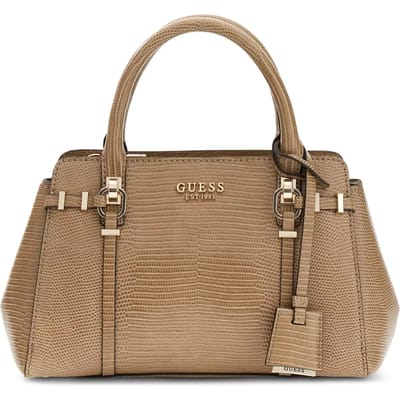 GUESS handtas schoudertas Leona Multi Compartment Satchel Beige Lichtbruin