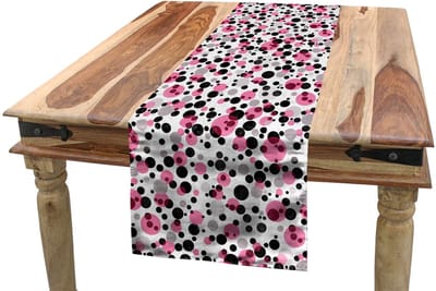 ABAKUHAUS Tafelloper 40x180 – Roze Grijs Zwart, Retro Cirkelpunten