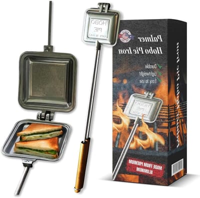 Sandwich Broodrooster - Kampvuur Pan - Buiten Koken - Gegoten Aluminium - 26 Inch Handvat - Zwart