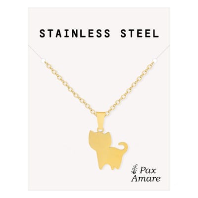 Cadeau Ketting met Kat / Poes - Roestvrij Staal - Goudkleurig - Cadeau Sieraad op Kaartje - Pax Amare