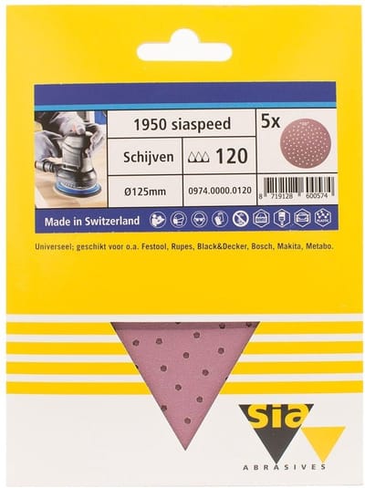 Sia siaspeed schuurschijf rond multigat P120 - 125 mm. (5 stuks)