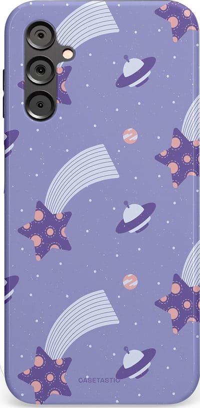Casetastic Hoesje Geschikt voor Samsung A14 (5G/4G) - Stijlvolle Beschermende Duo-layer Case - Sterrenhemel Lila