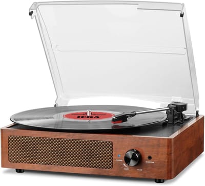 Platenspeler Bluetooth - Platenspeler met Speakers - drie snelheden 33 1/3, 45 en 78 omw/min - AUX - Vintage - Bruin