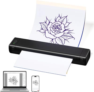 Aurixi® Professionele Tattoo Printer - Thermische Printer - Tattoo Stencil Printer - Stencil Papier Tattoo – te Verbinden met USB of Bluetooth – IOS % Android - Bespaar Tijd – Sterke Prestaties - Zwart - ‎35cm x 11cm x 8cm