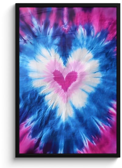 Poster in lijst - Fotolijst 60x90 cm - Posters - Hartvormig - Tie dye - Paars - Posterlijst zwart - Decoratie - Wanddecoratie woonkamer - Muurdecoratie slaapkamer