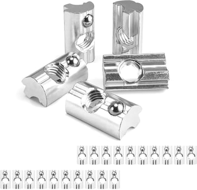 Set van 20 M8 Groefstenen, Balmoer 8, Carbon Staal Smeermiddel Moer met Veerbal, T-Groef Moerset voor Module Assemblage en Zonnepaneel Bevestiging, Geschikt voor 40 x 40 Aluminiumprofielen