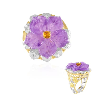Cavill - Zilveren Ring - 925 Sterling Zilver met Palladium - 11,52 ct Fancy Amethist & 0,216 ct Citrien - Bloemvormig Elegant Design