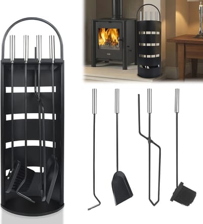 5-delige haardaccessoires set - roestvrij staal open haard gereedschap met standaard en bezem