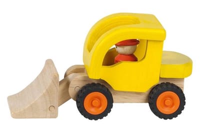 GOKI Houten Voertuig - Bulldozer - 20X8,5X10Cm - Met Rubberen Banden - 2 Jaar