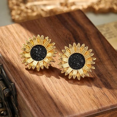 Dames Licht Luxe Design Elegante Vintage Zonnebloem Oorbellen Modieus En Veelzijdig Niche Design Oorbellen Dagelijkse Accessoires black