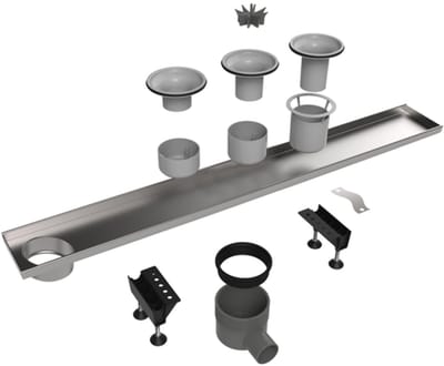 Easy Drain Multi inbouwdeel RVS zonder flens excentrisch waterslot 30/35/50mm 80cm inbouw diepte vanaf 79mm met zijuitloop