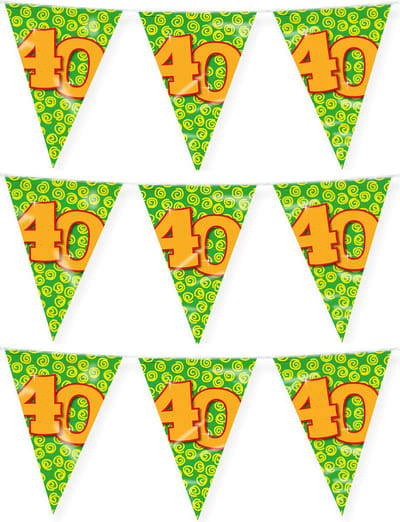 Paperdreams verjaardag 40 jaar thema vlaggetjes - 2x - feestversiering - 10m - folie - dubbelzijdig