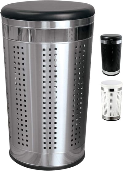 Wasmand wasmand wasverzamelaar wasmand met zitkussen rond, 60,5 cm hoogte metaal zilver
