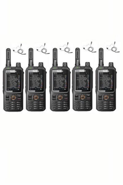 Set van 5 Inrico T320 V2 4G LTE Zello Portofoon, GPS, Wifi met beveiliging oortje