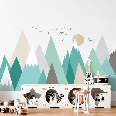 Kinderstickers met Scandinavische bergen van Weska, 100 x 150 cm