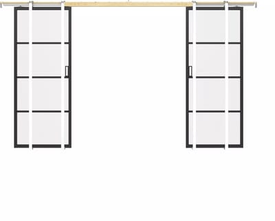 Vente-unique Dubbele schuifdeur met klamplaagsysteem - aluminium en gehard matglas - 2 x H205 x L93 cm - SINCA II