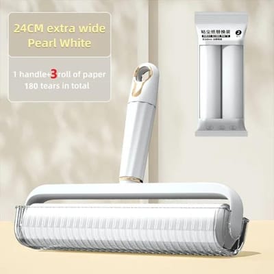 Nieuwe Bredere 24cm Plakkerige Pluisroller voor Dierenhaar Draagbare Dierenpluisverwijderaar voor Kleding Meubels Tapijt Honden- & Kattenhaarverwijdering wit