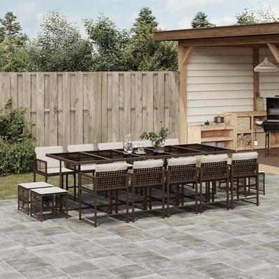 vidaXL - 15-delige - Tuinset - met - kussens - poly - rattan - bruin