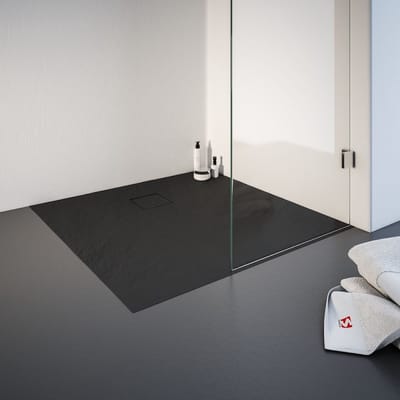 Schulte douchebak 90x90x4 cm Mineraalmarmer steen-optiek, composiet Antraciet, inclusief afvoergarnituur, EP216090-57