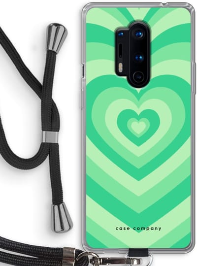 Case Company® - Hoesje met koord geschikt voor OnePlus 8 Pro hoesje met Koord - Hart Groen - Telefoonhoesje met Zwart Koord - Bescherming aan alle Kanten en Over de Schermrand