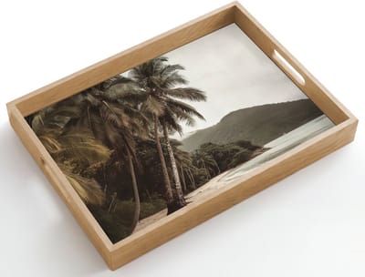 Dienblad hout 50x35 cm - Schootdienblad - Eiland - Palmboom - Zee - Borrelplank rechthoek - Plateau dienbladen