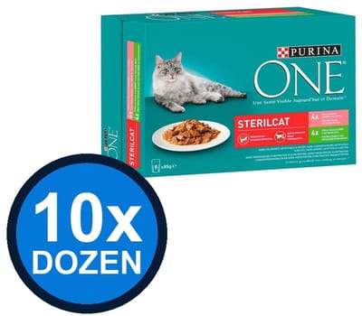 10x Purina One - Sterilcat Adult Zalm, Wortels, Kalkoen & Sperziebonen in Saus (8x85g) - Kattenvoer Natvoer - 680 g