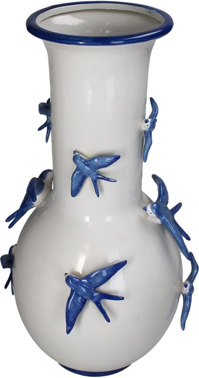 Vase Bird Stoneware Blue 25.5x25.5x51.5cm