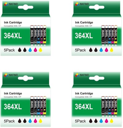 INKFIND 364XL voor HP364 HP 364 HP364X HP 364XL inkt van 20 stuks (4 x 5pack= 8 x Zwart, 4 x Cyaan, 4 x Magenta, 4 x Geel) voor HP Photosmart 5510, 5514, 5515, 5520, 5522, 5524, 5525, 6510, 6520, 6525, 7510, 7520, C6380, D5460