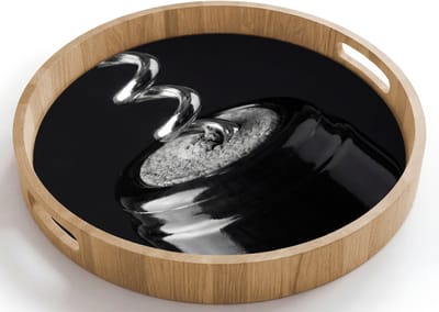 Dienblad rond 40x40 cm - Schootdienblad hout - Kurkentrekker - Wijn - Zwart - Wit - Borrelplank rechthoek - Plateau houten dienbladen