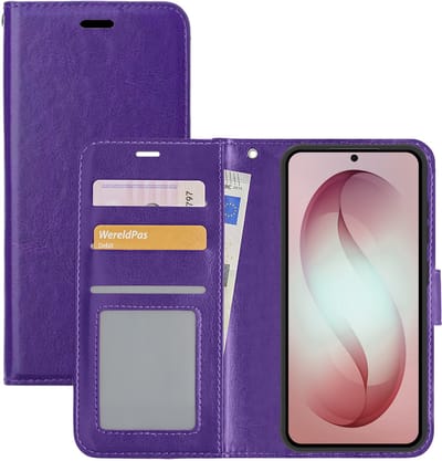 Hoesje - Met Pasjeshouder - Geschikt voor Samsung Galaxy S26 - Luxe Bookcase Portemonee - Flip Case - Kunstleer Book Case - Flipcase - Book Cover - Walletcase - Portemonneehoes - Paars