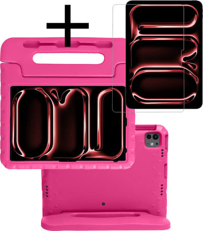Hoes - Geschikt voor Apple iPad Pro (2024/2025) - 13 inch - Met Screenprotector - Kinderhoes Shockproof Bumper - Kidsproof Case - Tablet Hoesje - Kinder Cover - Roze
