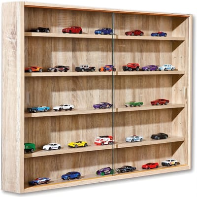 AHD® Vitrinekast Met Glas - Vitrinekast - Vitrine - Vitrinekast Met Led Verlichting - Vitrinekast Hangend - Bruin - 10cm x 80cm x 60cm