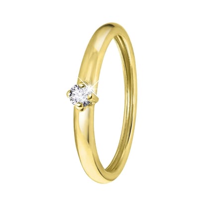 Lucardi Dames Ring solitair met zirkonia - Ring - Cadeau - 14 Karaat Goud - Geelgoud